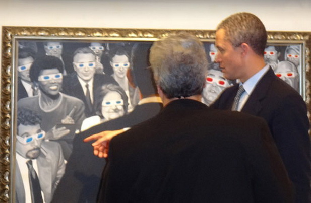 Congressman Ford and I discussing my painting of his friend President Obama "what I meant was"